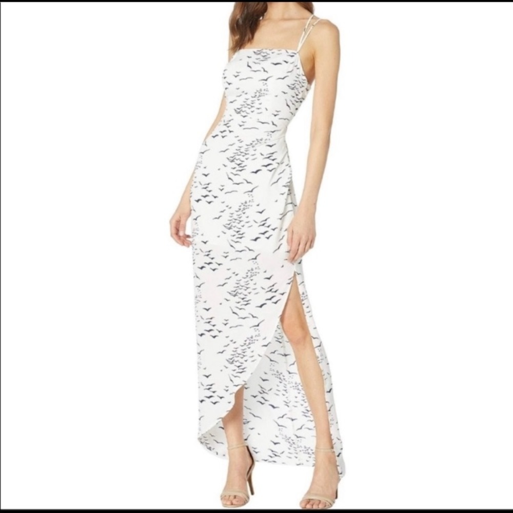 BCBG Seagull Print White Midi Dress